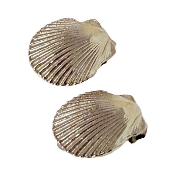 Vintage Mimi Di Niscemi Silver Seashell Earrings Clip-on Electroplated Nautical - Picture 5 of 13